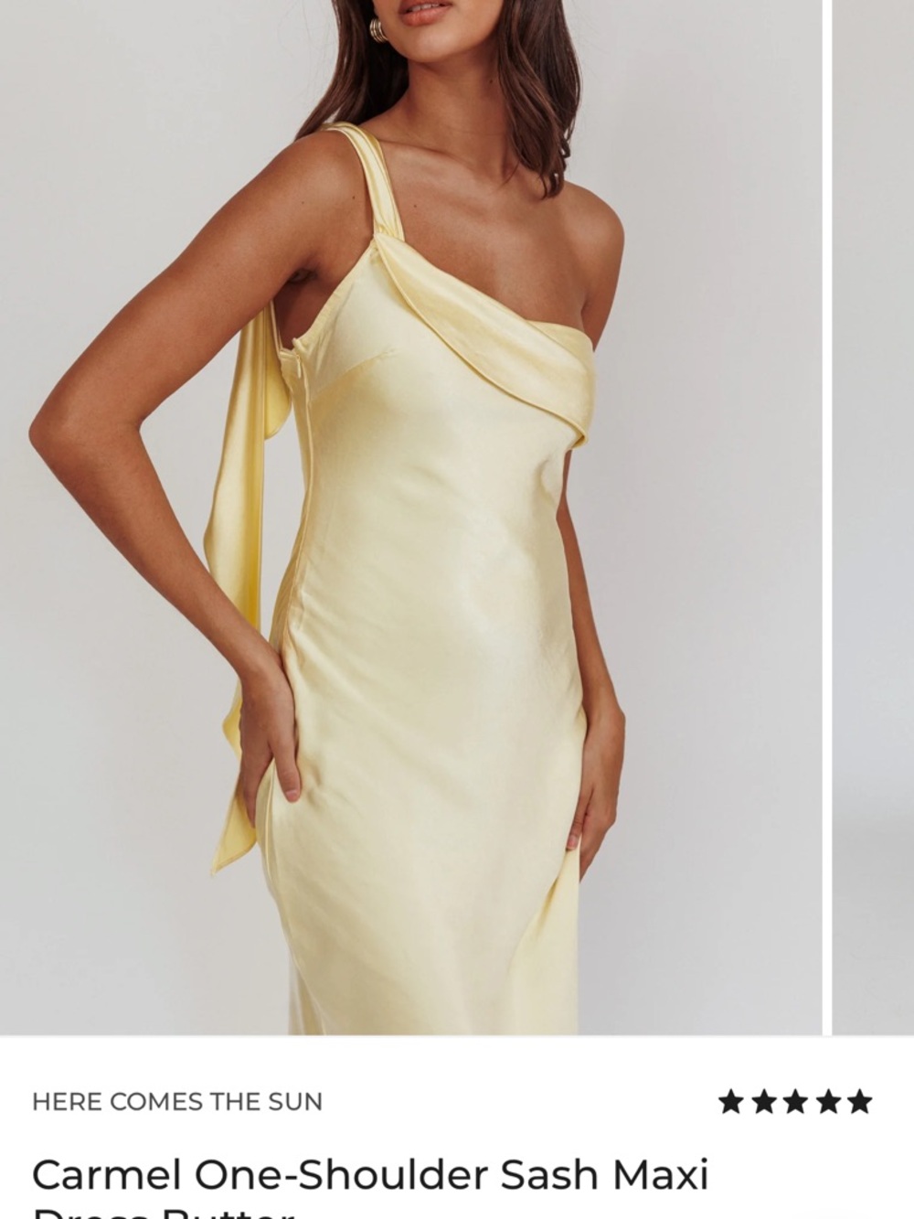 Selfie Leslie Pale Yellow One-Shoulder Satin Gown - Picture 2 of 3